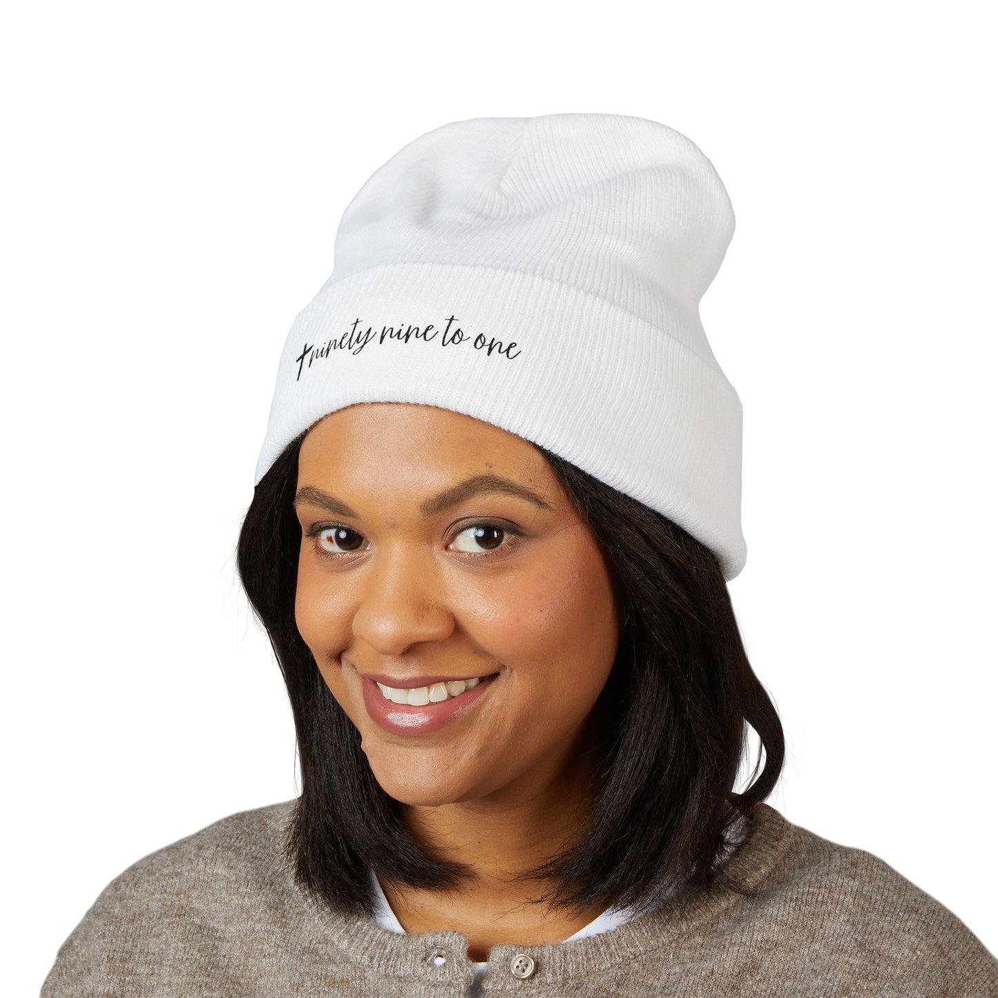 Embroidered “Ninety Nine To One” Classic Cuffed Beanie — Minimal Script Winter Hat
