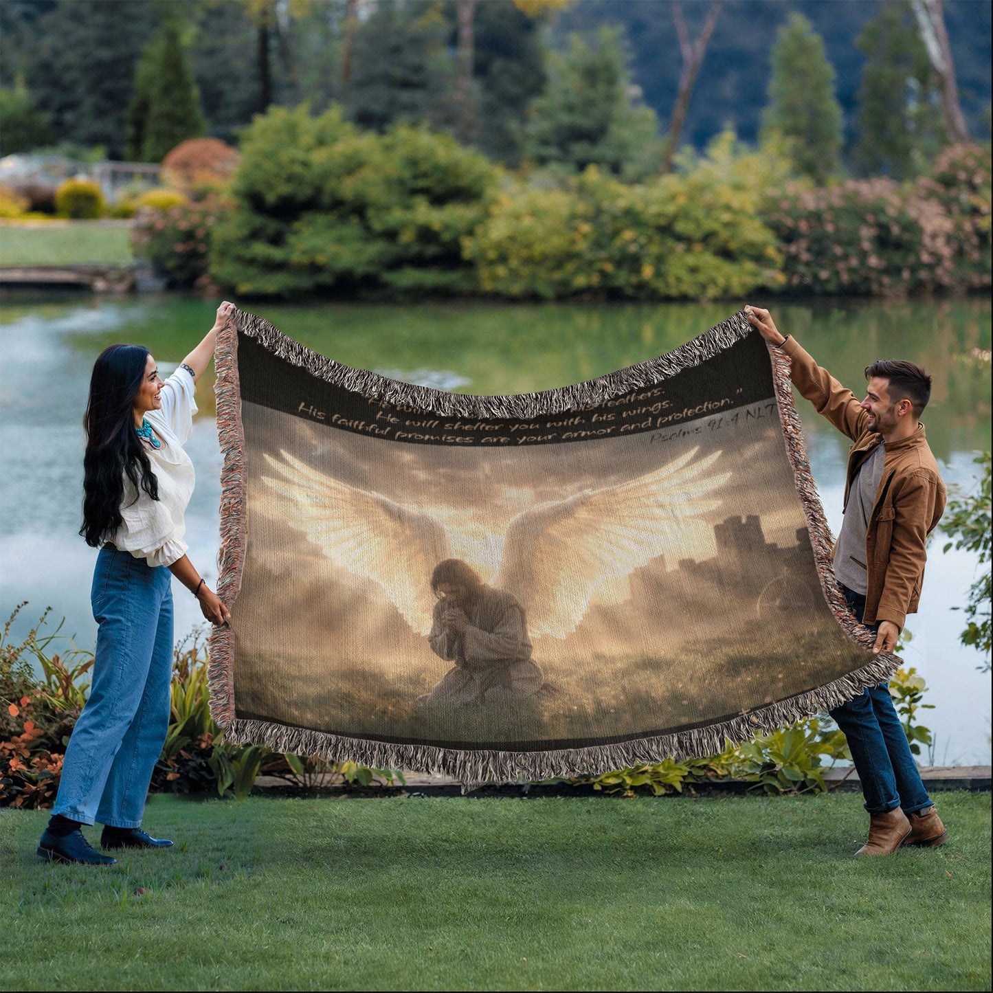 Psalms 91:4 Ninety Nine To One Horizontal Heirloom Woven Blanket