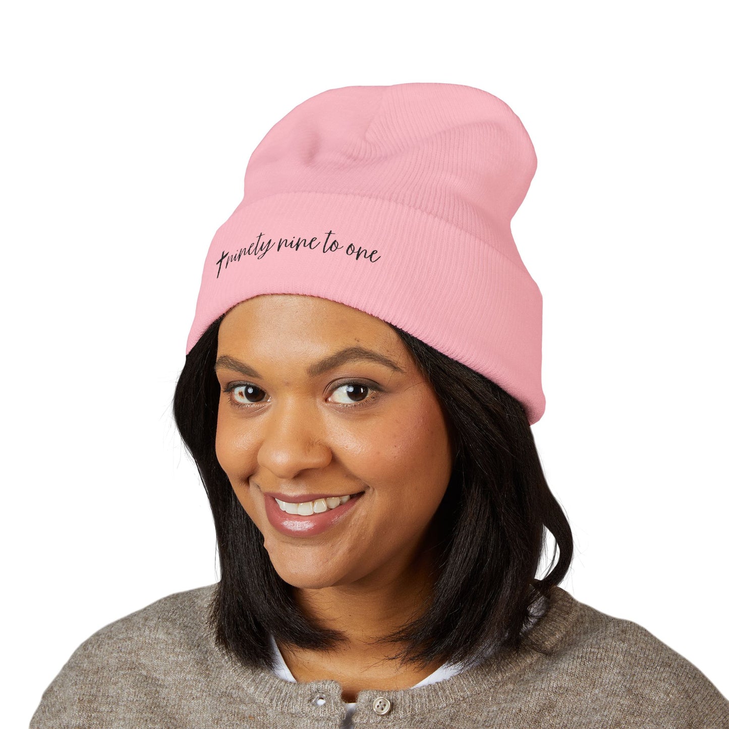 Embroidered “Ninety Nine To One” Classic Cuffed Beanie — Minimal Script Winter Hat