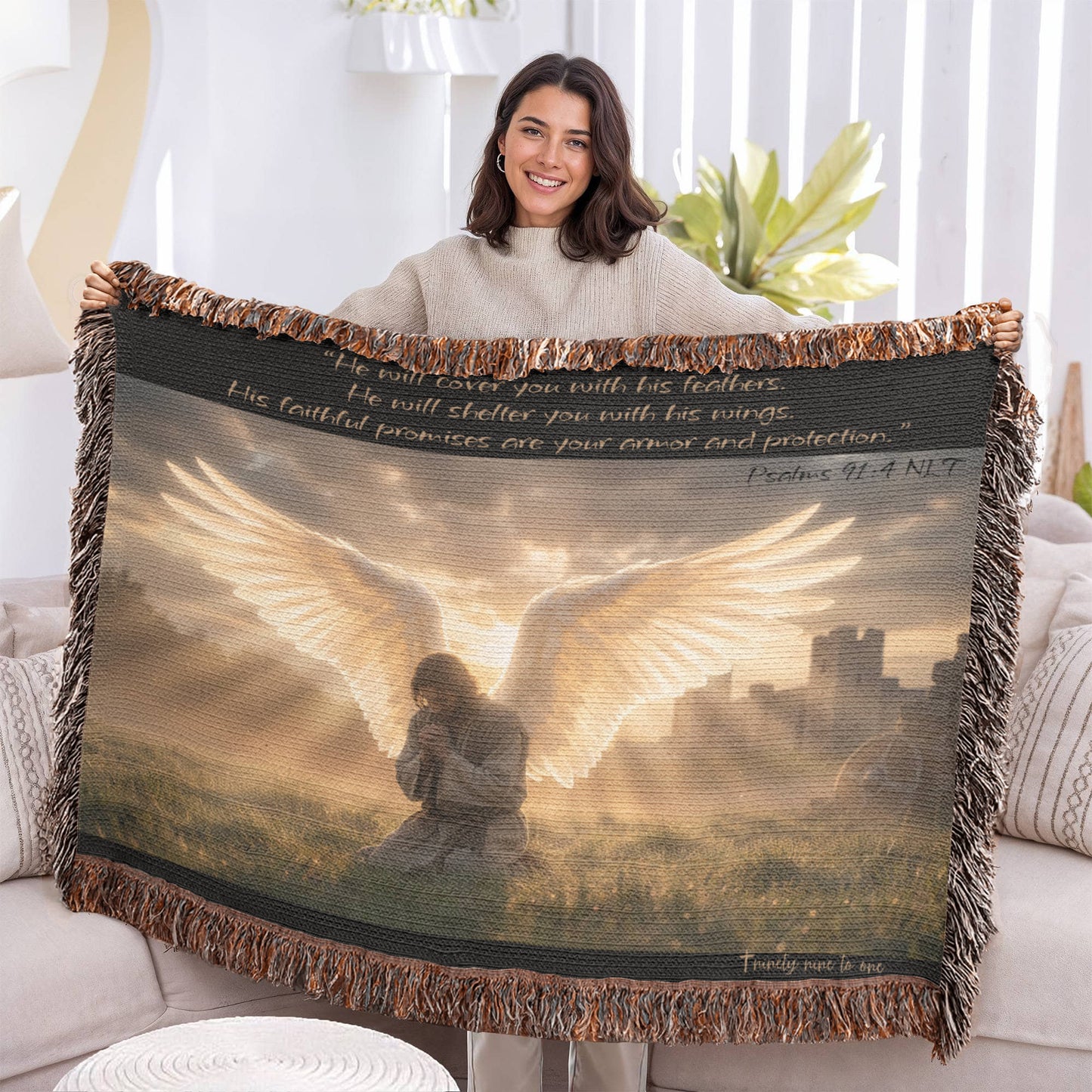 Psalms 91:4 Ninety Nine To One Horizontal Heirloom Woven Blanket