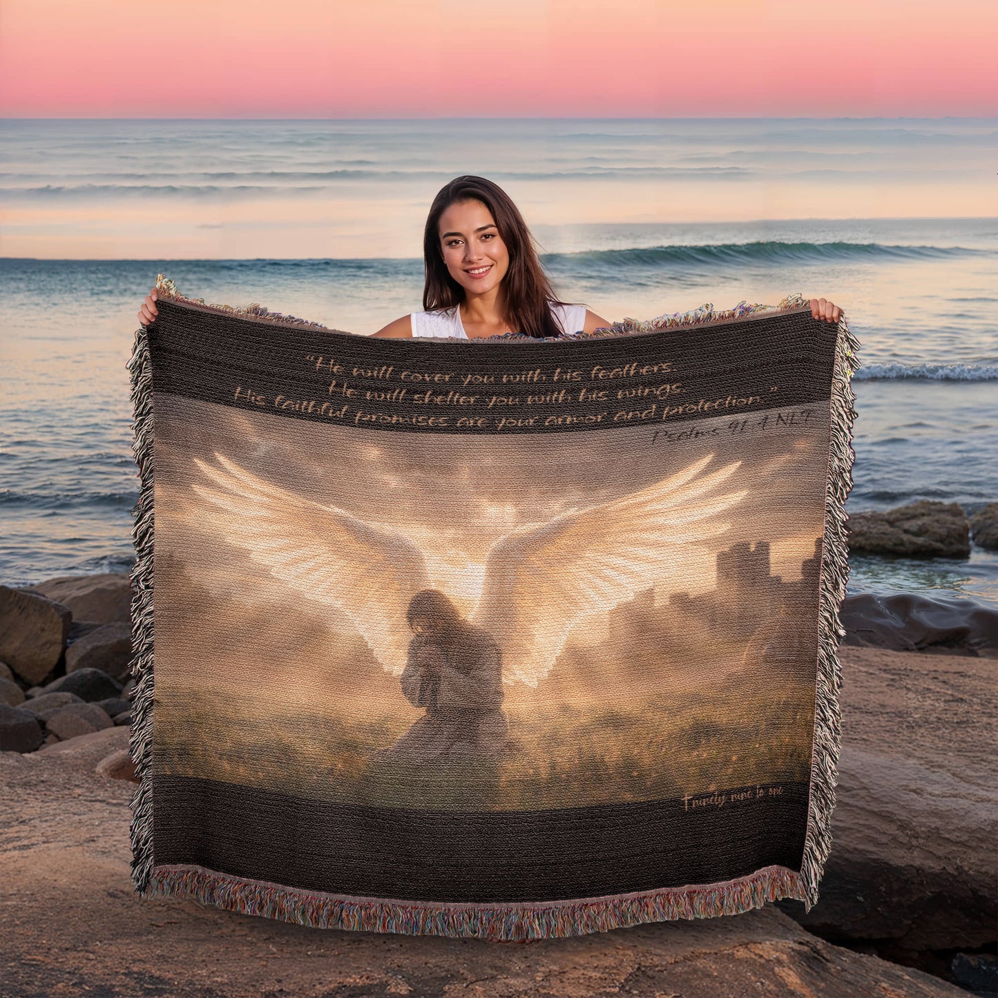 Psalms 91:4 Ninety Nine To One Horizontal Heirloom Woven Blanket