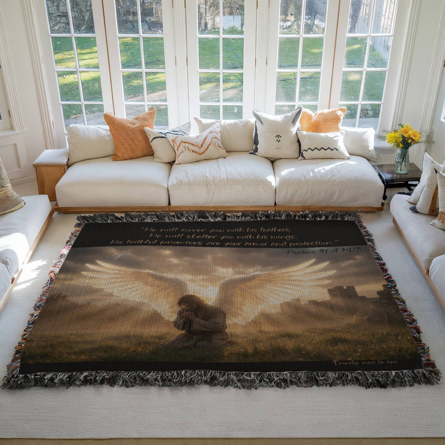 Psalms 91:4 Ninety Nine To One Horizontal Heirloom Woven Blanket