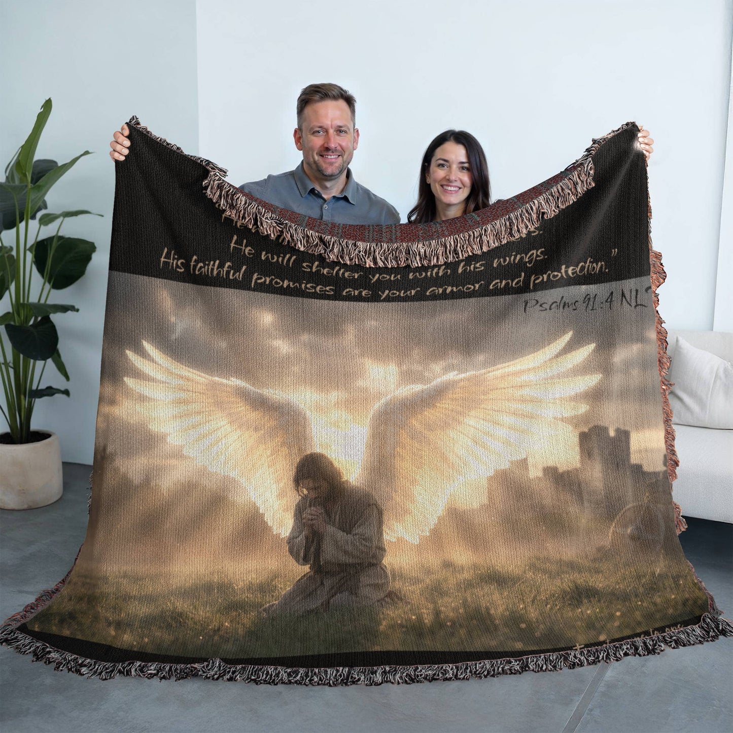 Psalms 91:4 Ninety Nine To One Horizontal Heirloom Woven Blanket