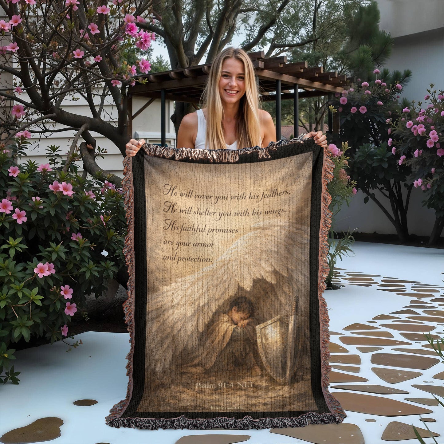 Psalms 91:4 Ninety Nine To One Vertical Heirloom Woven Blanket