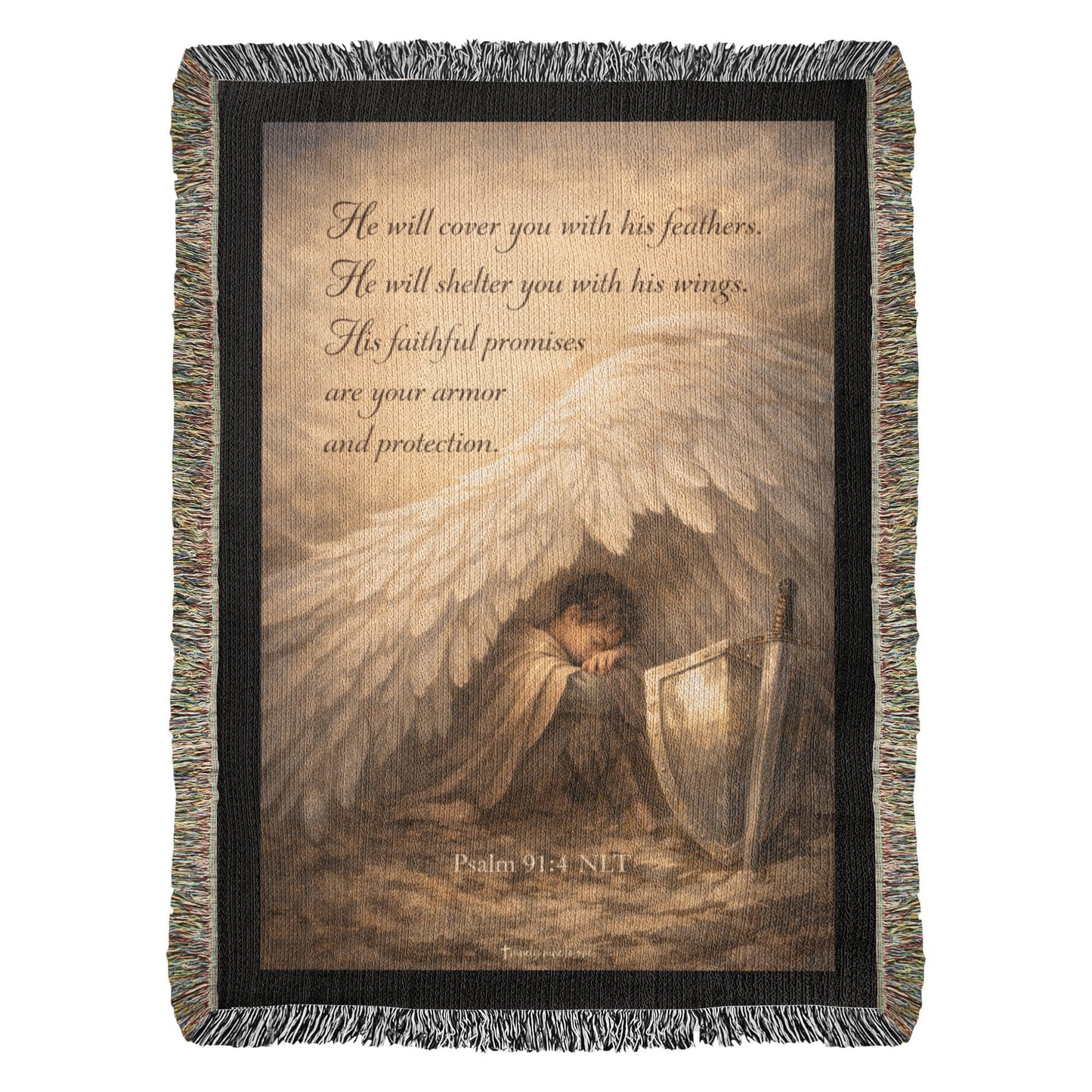 Psalms 91:4 Ninety Nine To One Vertical Heirloom Woven Blanket