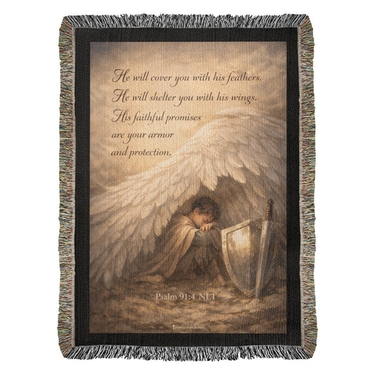 Psalms 91:4 Ninety Nine To One Vertical Heirloom Woven Blanket