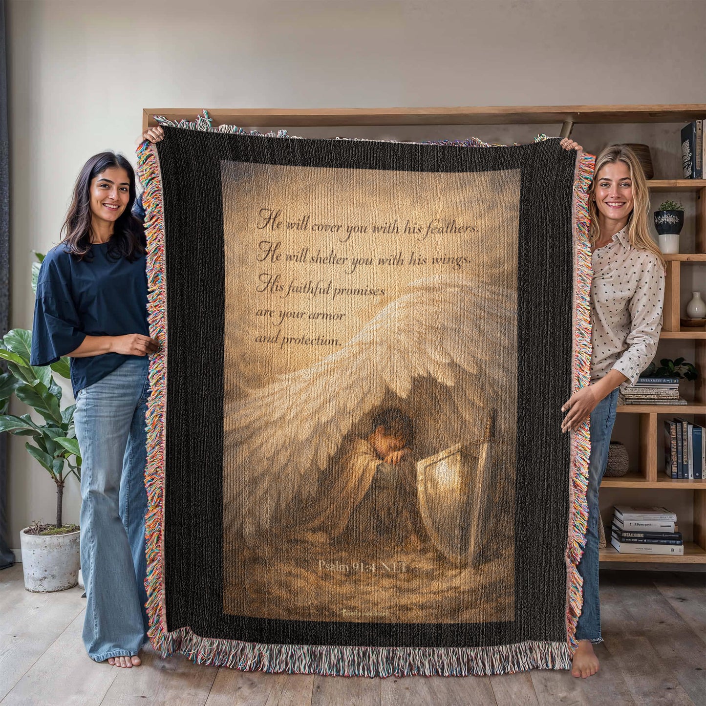 Psalms 91:4 Ninety Nine To One Vertical Heirloom Woven Blanket