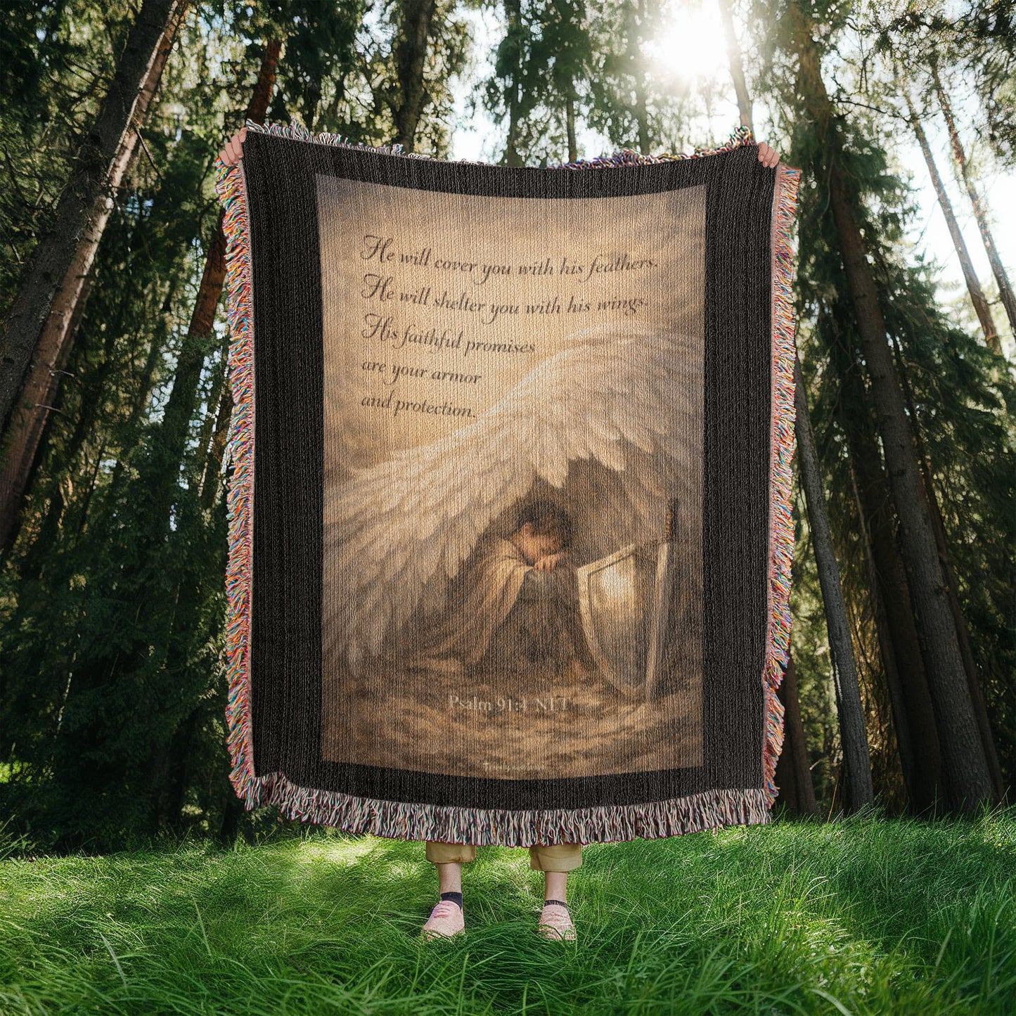 Psalms 91:4 Ninety Nine To One Vertical Heirloom Woven Blanket
