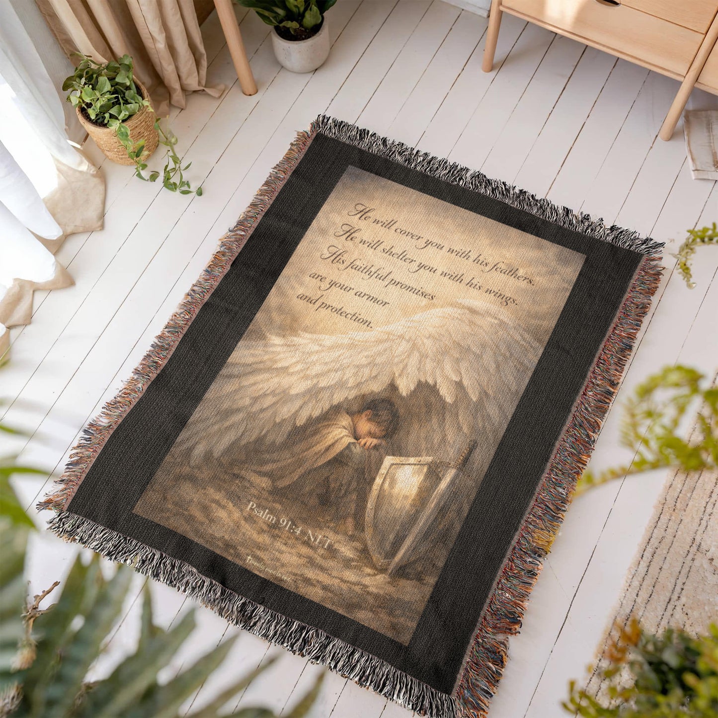 Psalms 91:4 Ninety Nine To One Vertical Heirloom Woven Blanket