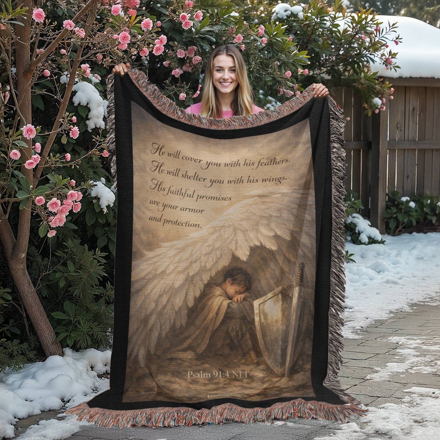 Psalms 91:4 Ninety Nine To One Vertical Heirloom Woven Blanket