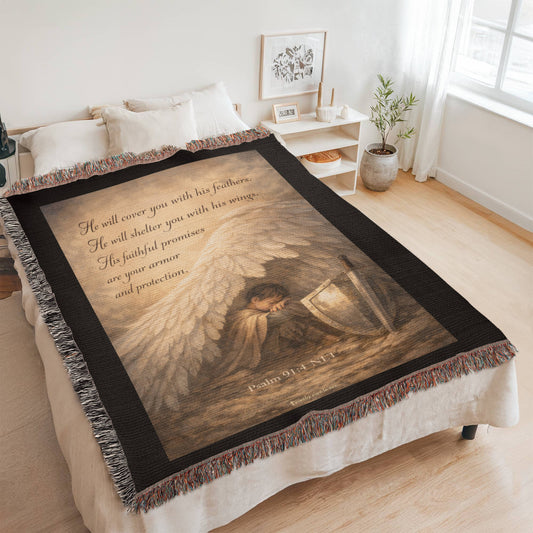 Psalms 91:4 Ninety Nine To One Vertical Heirloom Woven Blanket